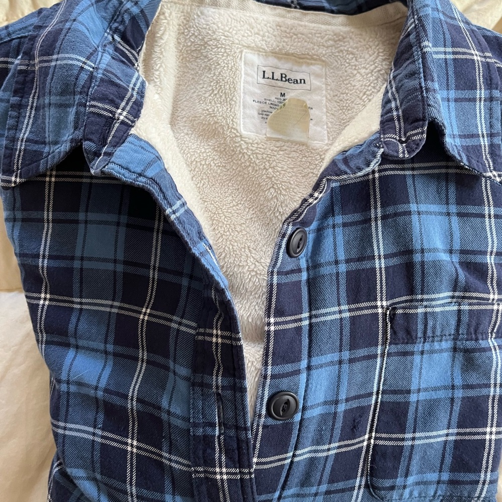 L.L. Bean Blue Plaid Shirt Sherpa Lined flannel Shirt Jacket M